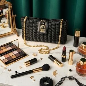 RODO Women's Evening Events Black Chain Crossbody Clutch Vintage Rattan Bag